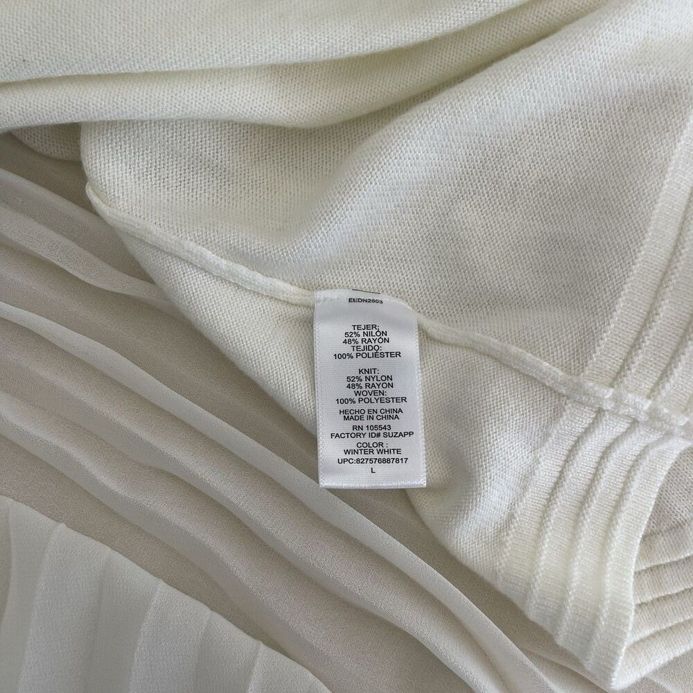 Elie Tahari cream V Neck Knit Hi Low sweater Tunic Sheer pleated back L - Picture 9 of 10